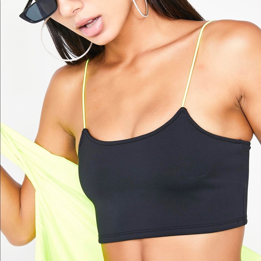 Dolls Kill Black Crop Top with Neon Straps